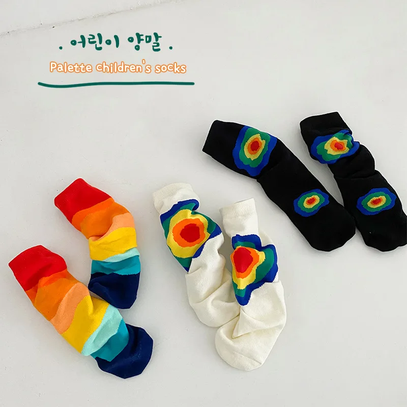 3Pairs Pack 1-8 Year 2022 straight socks children's socks no heel boys and girls middle tube socks