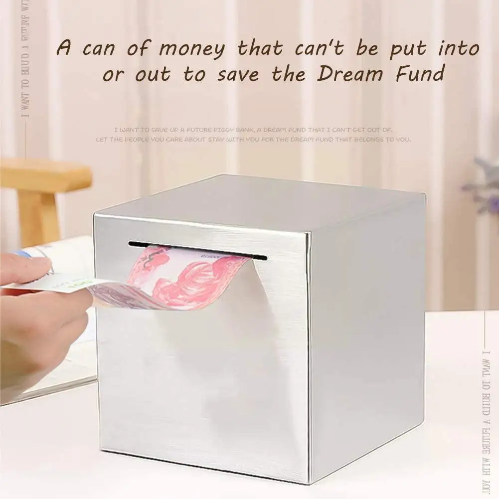 Only Save Money Steel Cube Piggy Bank Large Capacity Plan Metal Money Cash Box Box Pot Deposit Gift Birthday Savi F1f6