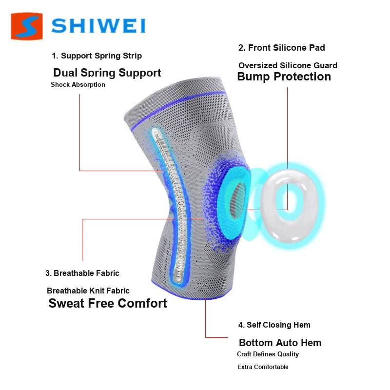 Knee and Elbow Pads Stereo Woven with Silicone Anti-slip Design Shock Absorption Side Spring Support for Indoor and Outdoor