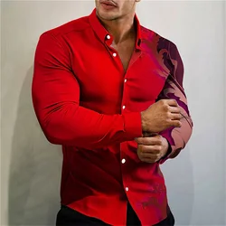 Camisa de manga larga para hombre, Polo con estampado de flores rojas y azules, de lujo, de alta calidad