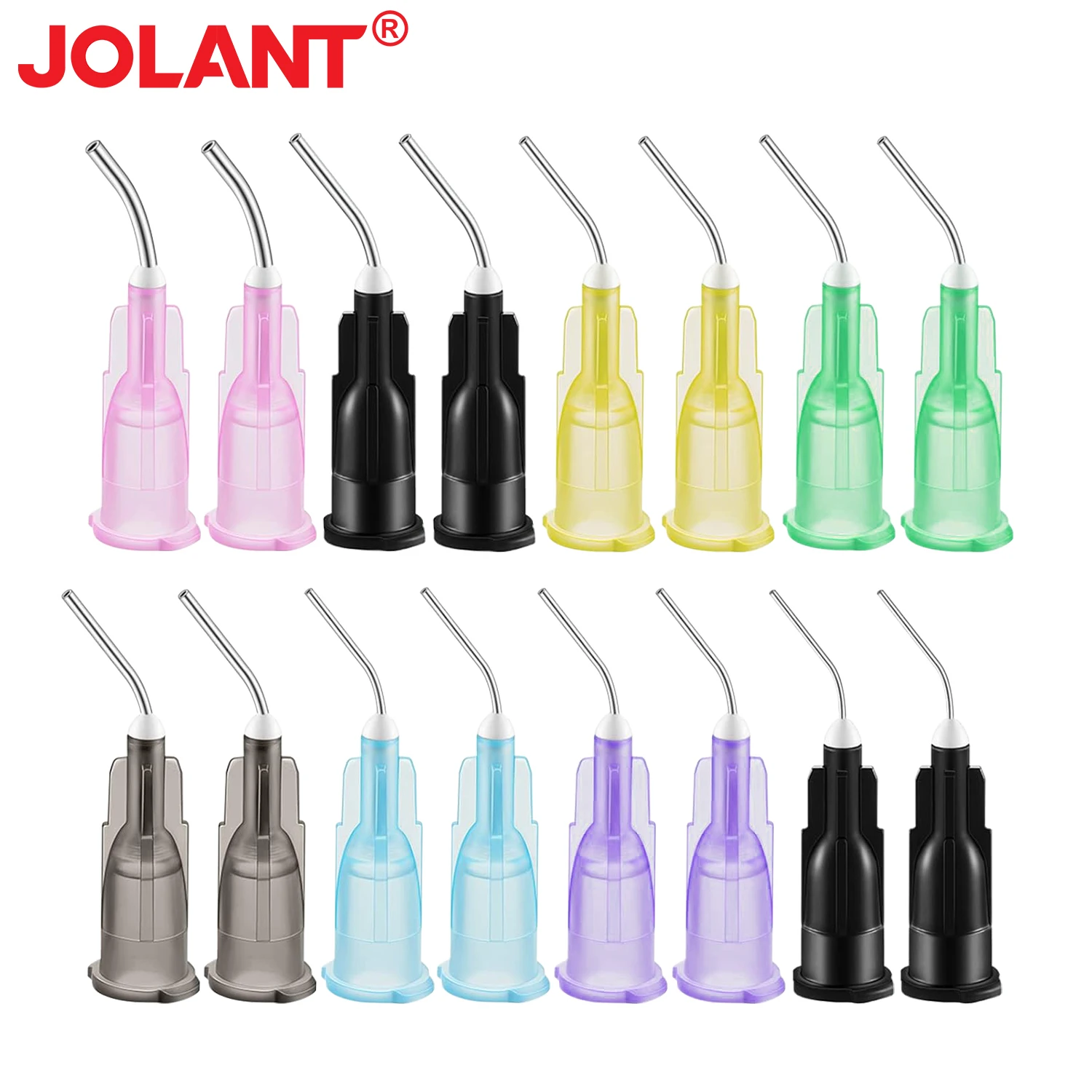 100 unids/bolsa JOLANT puntas de jeringa doblada para irrigación Dental sellador de flujo Dental grabado resina flujo compuesto puntas aplicador desechable