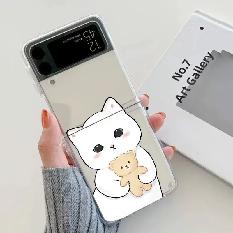 Funny Cartoon Cat Phone Case for Samsung Galaxy Z Flip 5 ZFlip 6 5G Transaprent Clear Cover for Samsung ZFlip 7 4 ZFlip 3 Fundas
