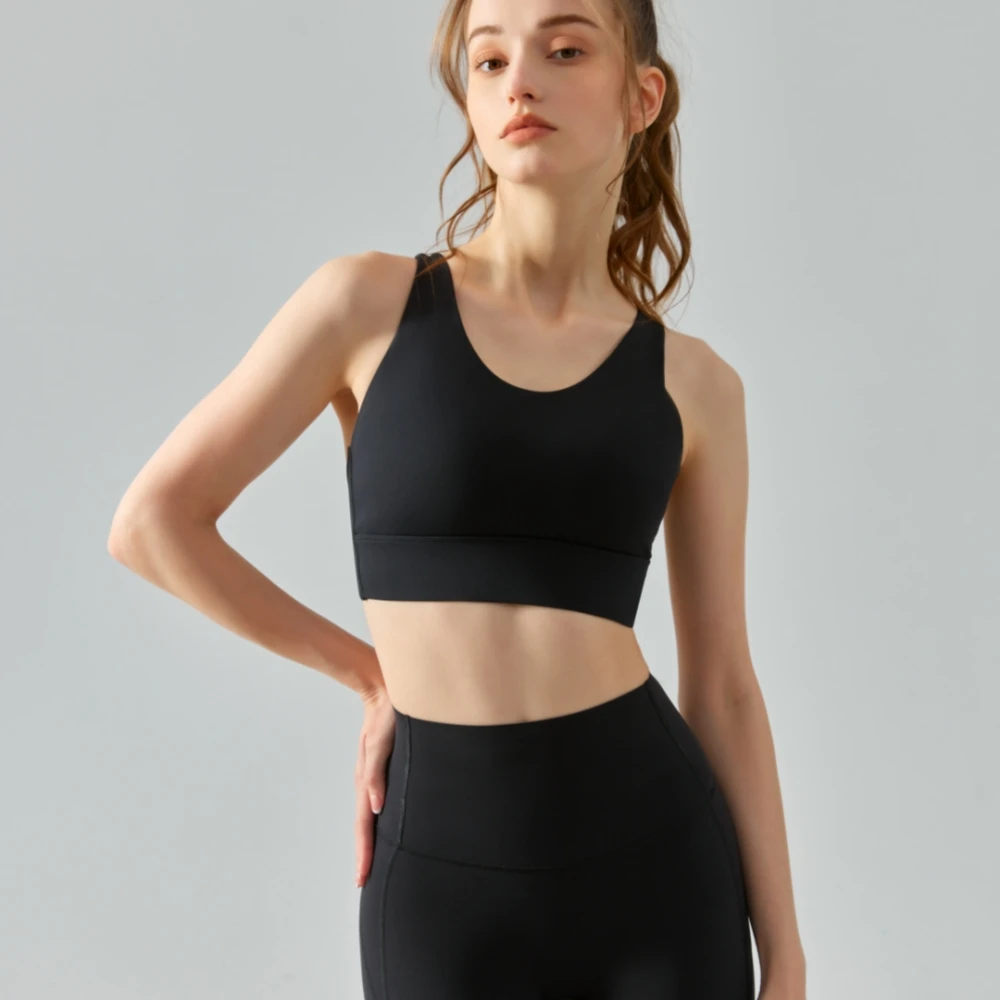 Emily-ropa deportiva, sujetador de Yoga compuesto sin rastro, almohadilla integrada para el pecho, camiseta sin mangas deportiva para espalda, sujetador de Fitness con hebilla trasera de una pieza