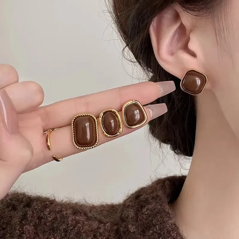 أقراط نسائية عصرية على شكل قهوة بسيطة رائعة بنمط هندسي مربع مجوهرات بنمط جديد هدايا حفلات أعياد الميلاد