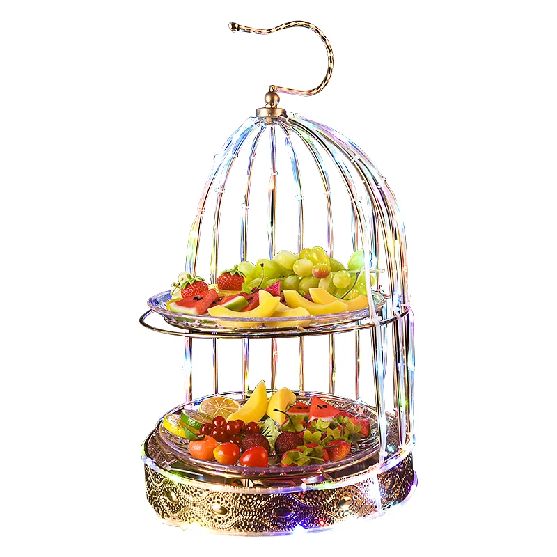 

Customized Luminous Fruit Plate Snack Dish Atmospheric Creative Bird Cage Fruit Two-Layer Three-Layer Snack Plate