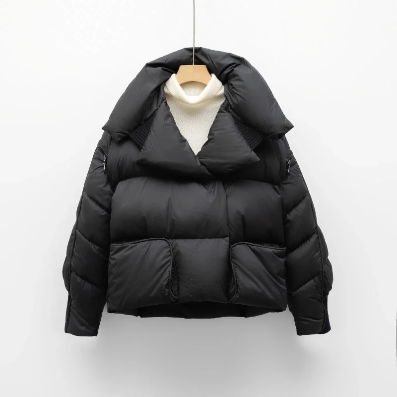 Down Jacket Women White Duck Down Coat Female Streetwear Warm Parkas Removable Sleeves Outwear 2024 Winter Puffer Jacket