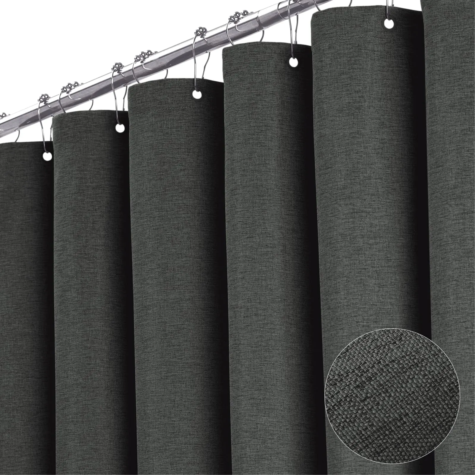 

Grey Fabric Shower Curtain 230GSM Linen Textured Heavy Duty Cloth with Hook,Waterproof Weighted Hotel Luxury Decorative Bathroom