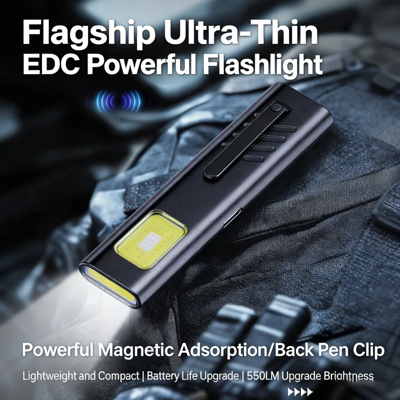 LED Keychain Flashlight Rechargeable 550LM Portable Mini Torch Pocket Lantern Flood Work Light With Magnet For Emergency