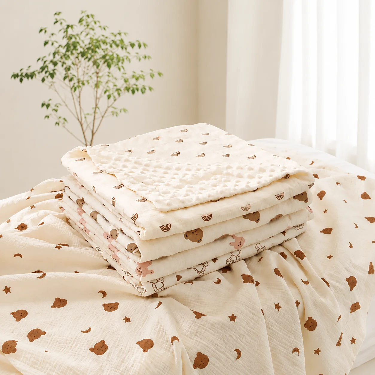 1 piece of cute printed cartoon animal pattern multifunctional summer thin baby blanket, suitable for babies to sleep on, soft polka dot toddler bed children's blanket, comfortable and skin-friendly, suitable for use in children's air-conditioned rooms for nap warmth, baby stroller cover blanket, reversible, suitable for all seasons