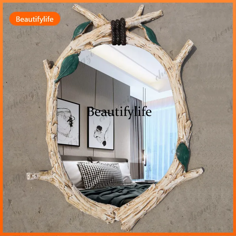 10 European style, imitation wood branch bathroom mirror retro wall decoration dressing, makeup mirror
