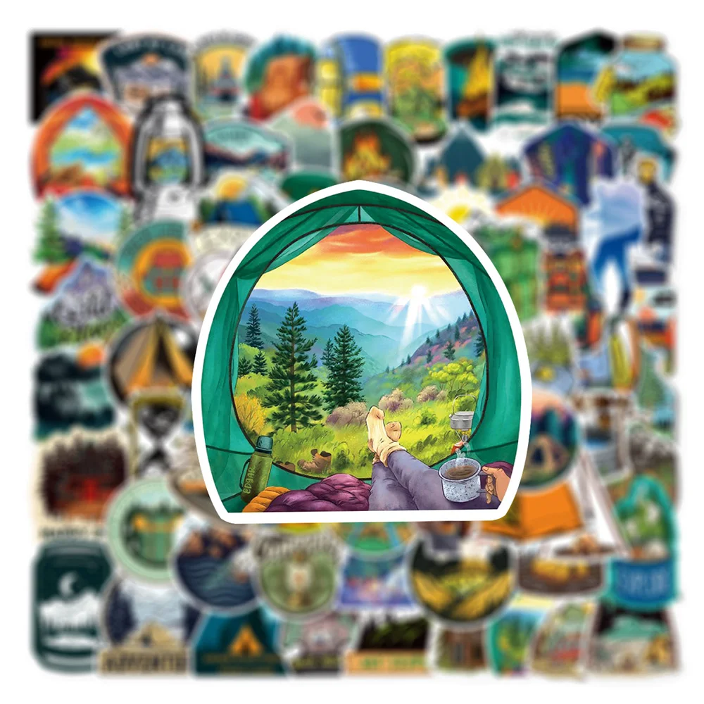 

10/30/50/100pcs Outdoor Travel Camping Stickers Hiking Scenery Decals Toys DIY Stationery Suitcase Guitar Cool Sticker Kid Gifts