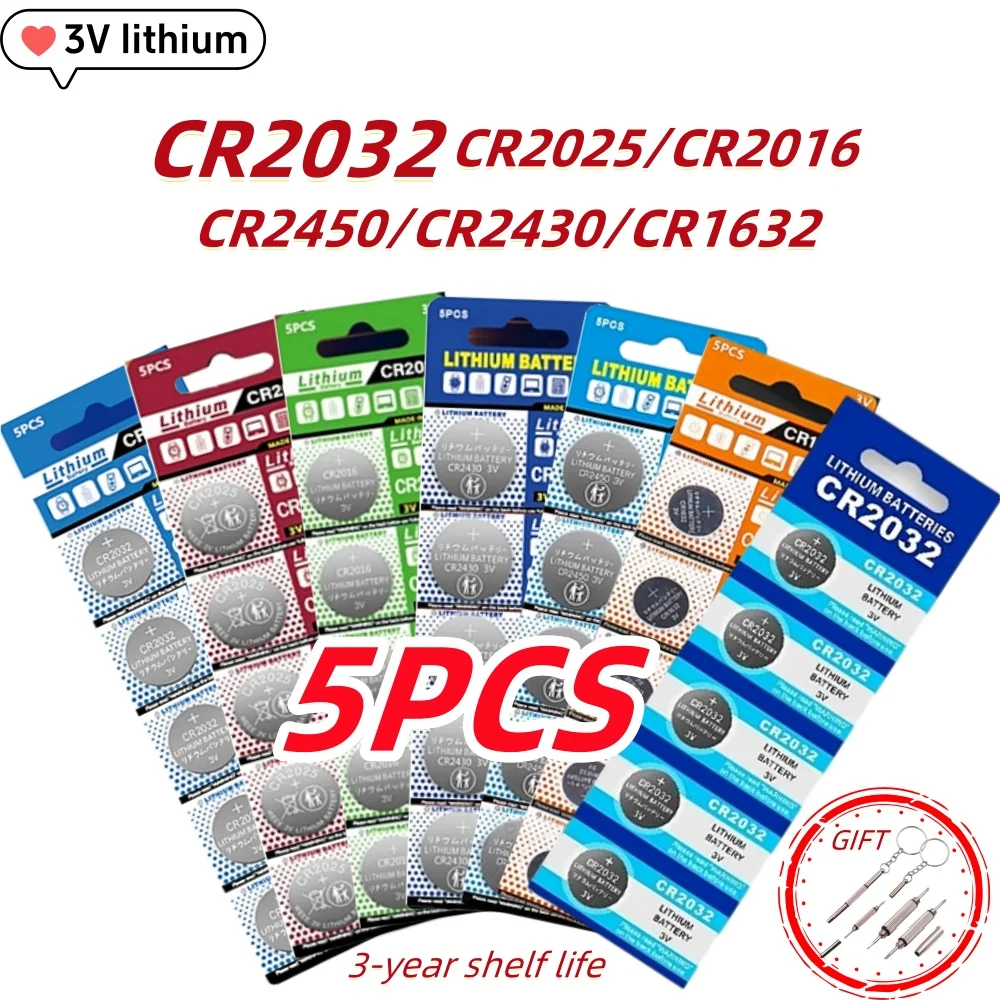 5 шт. CR2032 батарейка для часов CR2025 CR2016 CR2450 CR1632 CR1620 CR2430 3 В литиевые батареи для часов ключи калькулятор