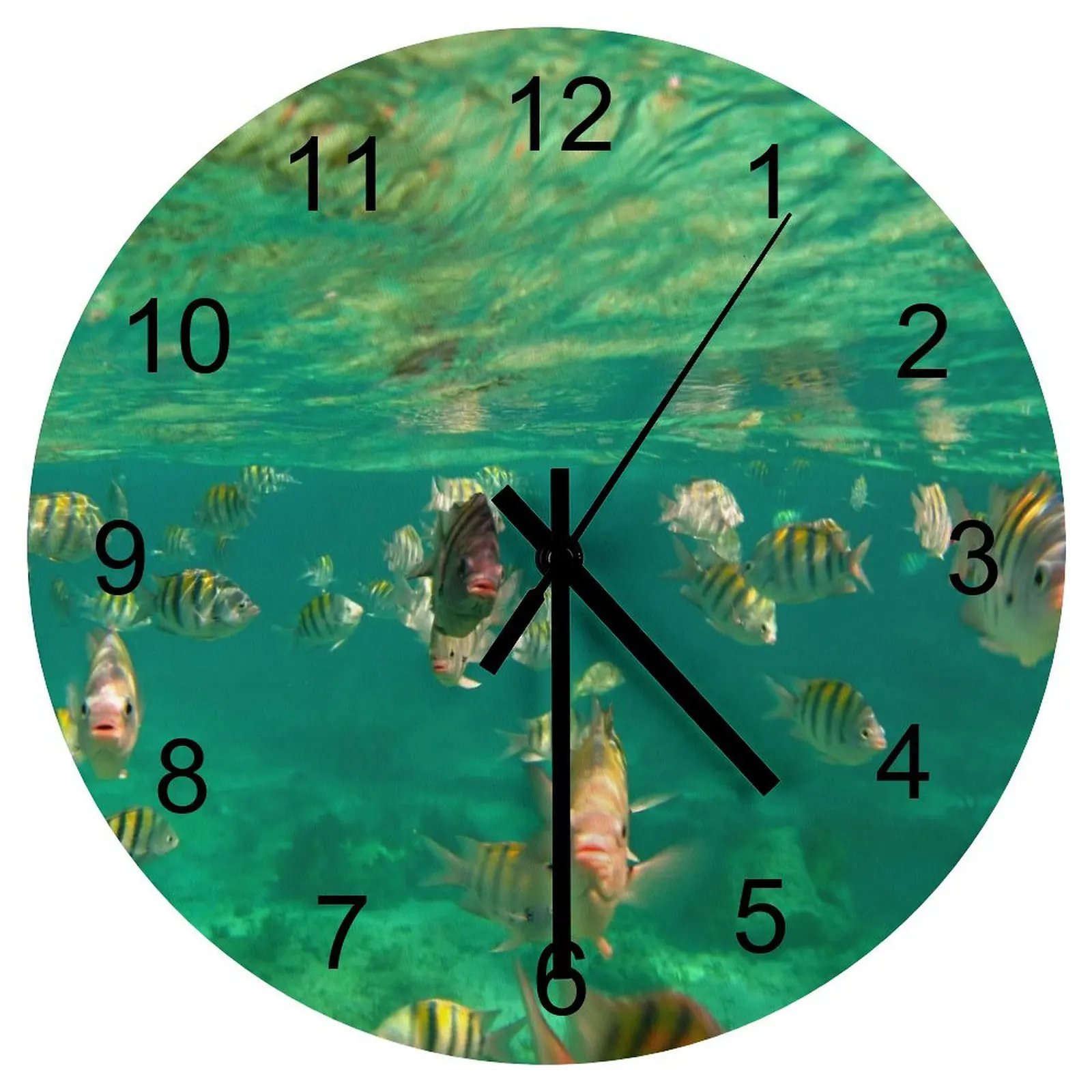 

Living Room Wall Clock Underwater world striped fish Clocks 12 inch Silent Fashion Round Durable Circular Classic