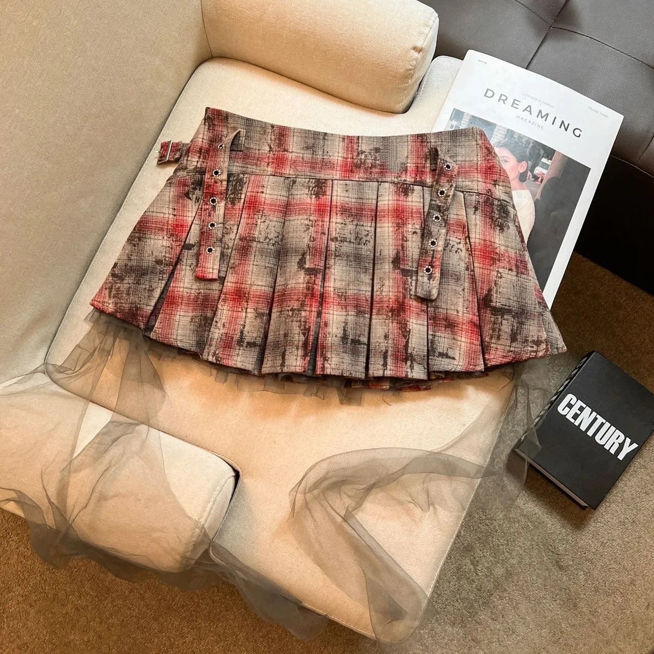 Feminino retro picante menina vintage xadrez renda borda borla saia plissada saia curta feminina verão a linha magro ajuste saia y2k