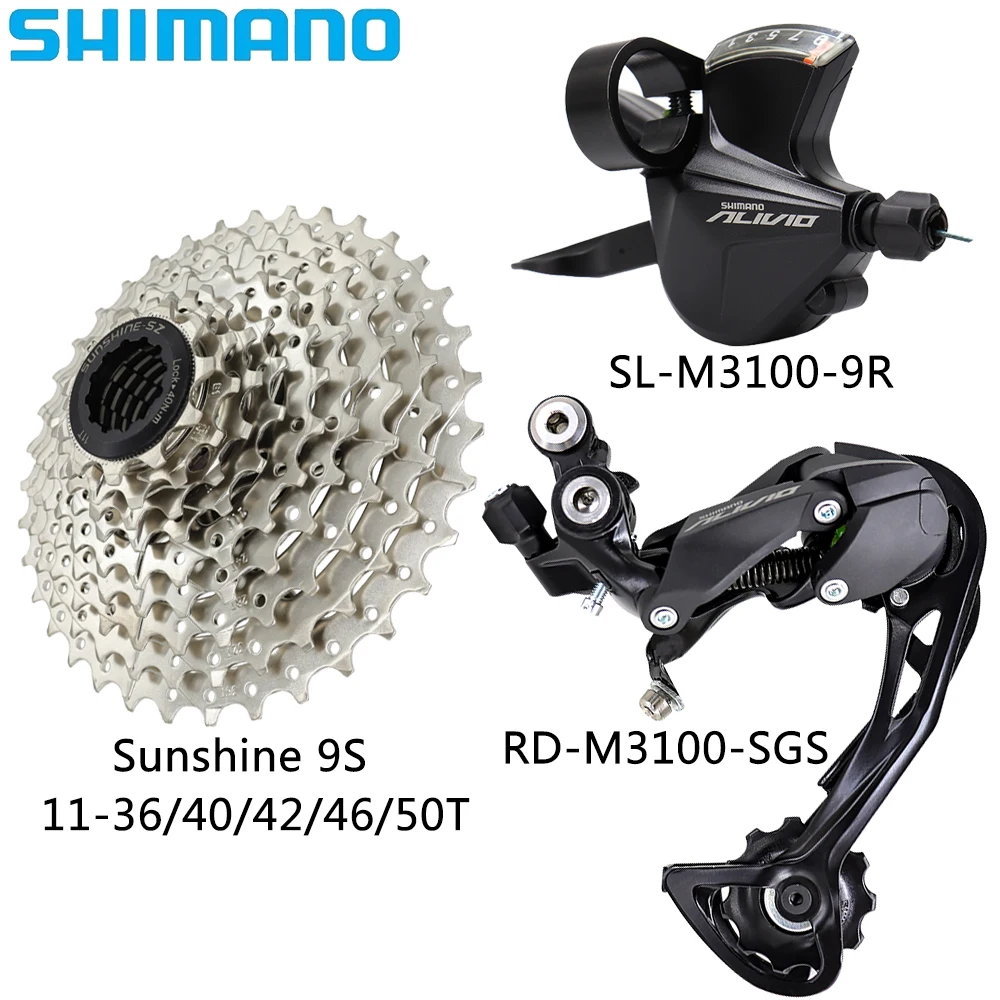 SHIMANO ALIVIO M3100 9 Speed Derailleur MTB Bike Shift Lever Rear Derailleur Sunshine 36/40/42/46/50T Cassette Bicycle Parts