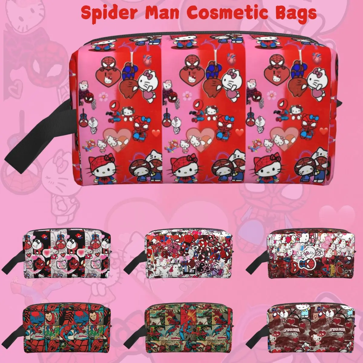 Spider Man And Hello Kitty Cosmetic Bags Daily Portable Zipper Makeup Bag Girls For Necessaries Oxford Storage Organizers