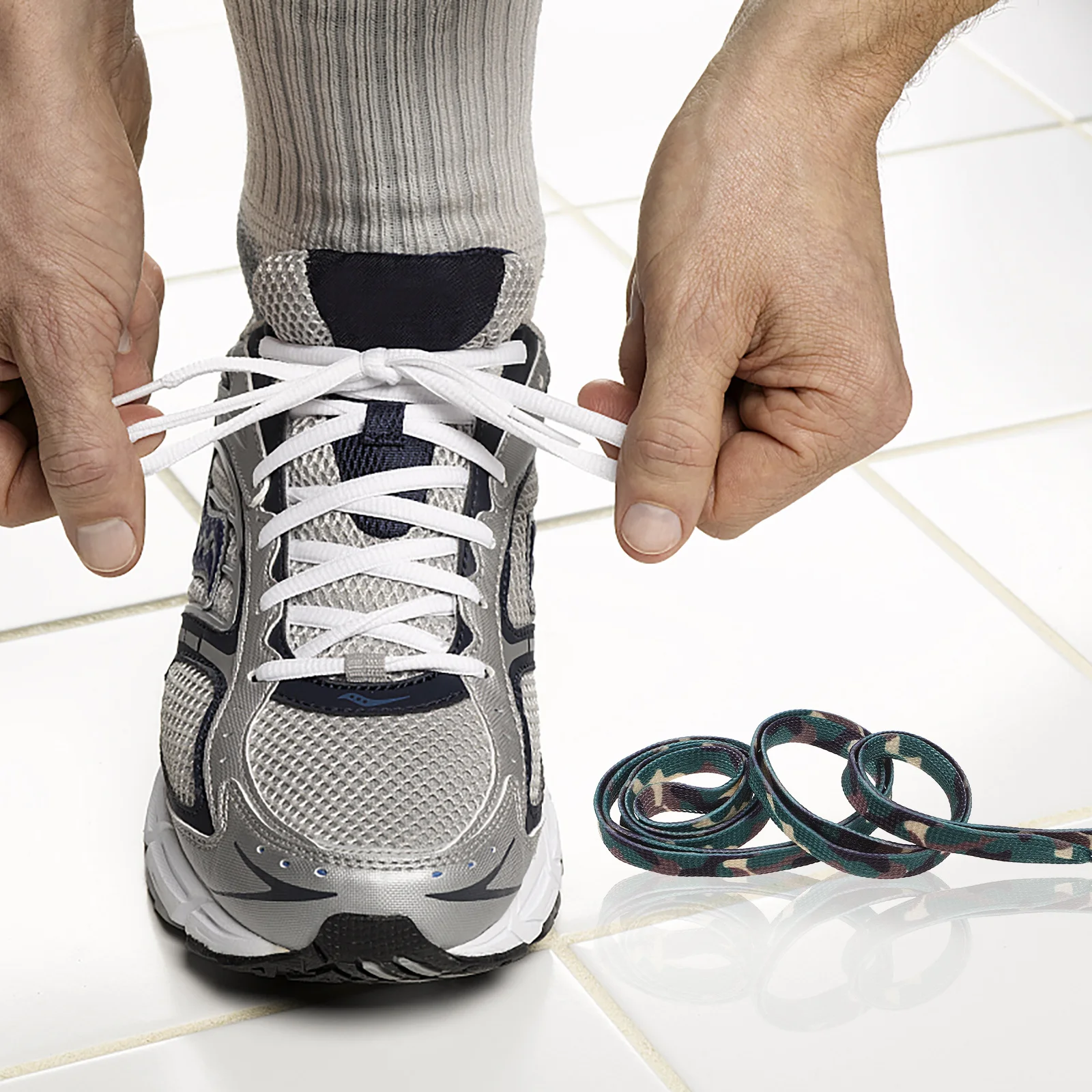 

3Pairs Polyester Camouflage Shoelace Flat Durable Chic Pattern Shoe Lace for Sneakers Boots Replacement High Visibility Printing