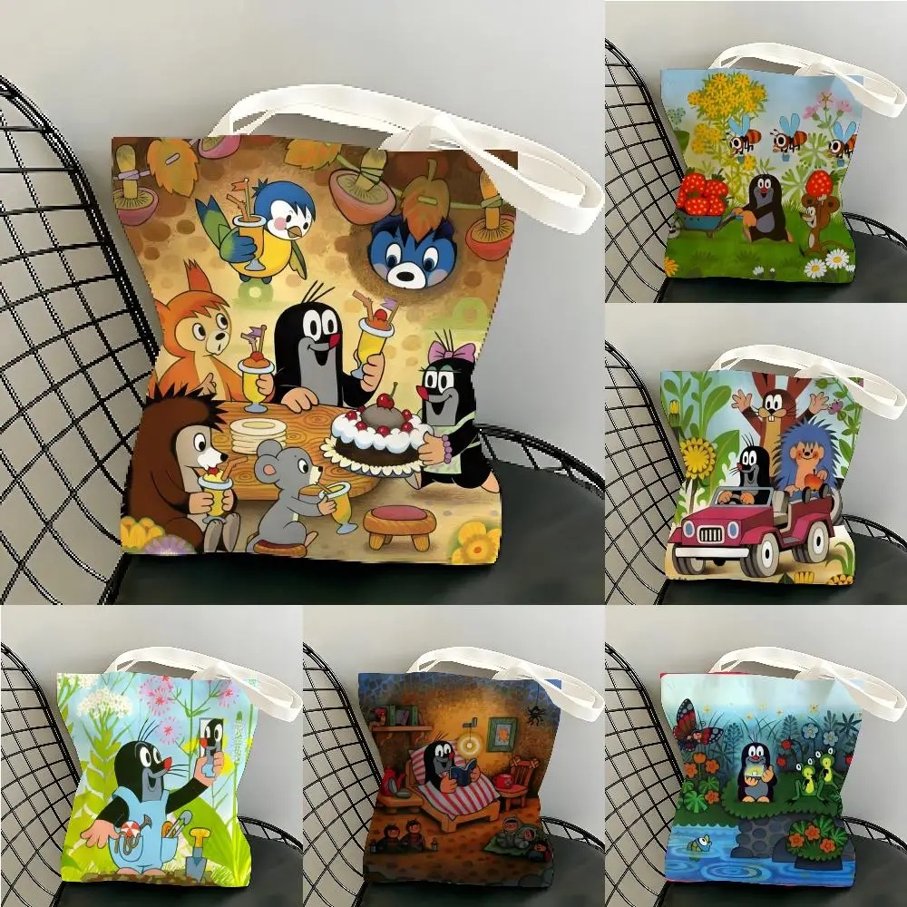 Cute Cartoon T-The Little Mole 4 Storage Bags Double-Sided Printed Canvas Tote Bag Eco-Friendly Reusable Handbag