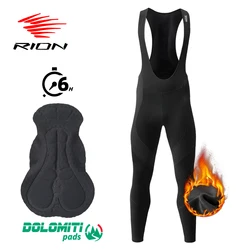 RION Cycling Bib Pants Men Thermal Fleece Padded Bicycle Tights MTB Mountain Bike Trousers With Pockets Windproof DOLOMITI 6H