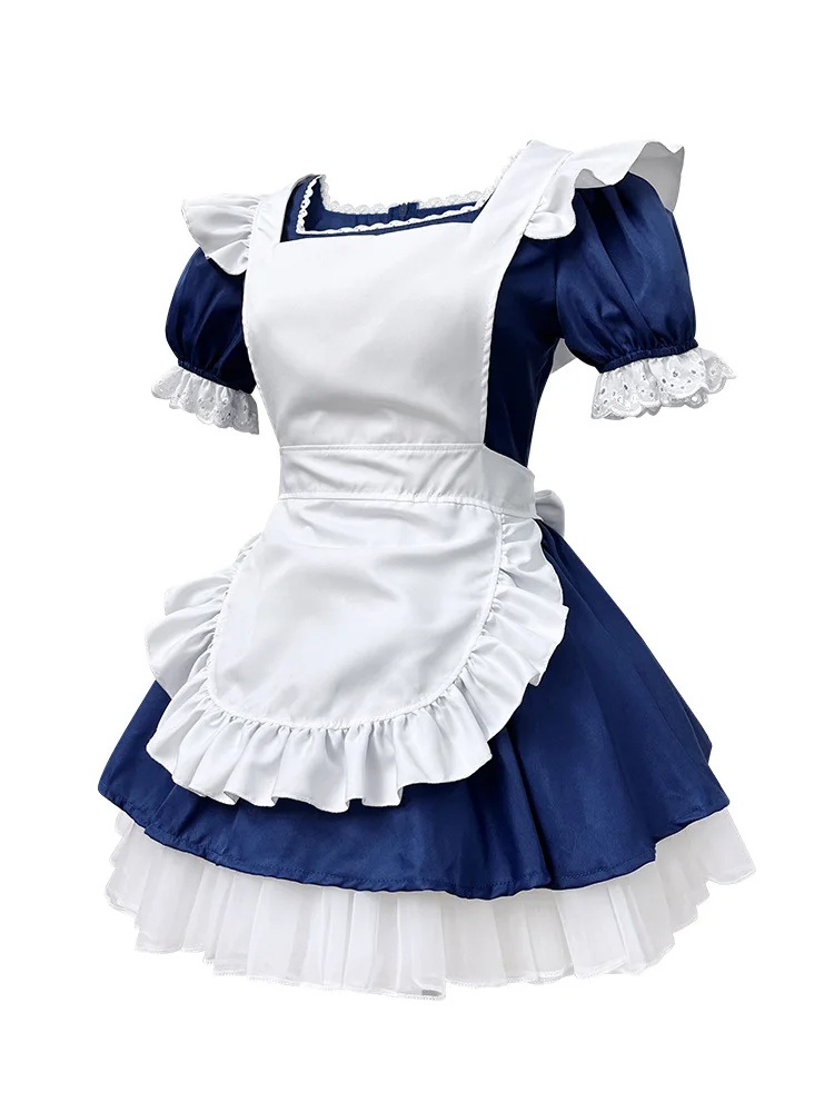 Anime Dark Blue Cute Lolita Collection Maid Dress Set Cosplay Costume Girl Maid Dress Trending Girls Maid Party Costumes S -3XL