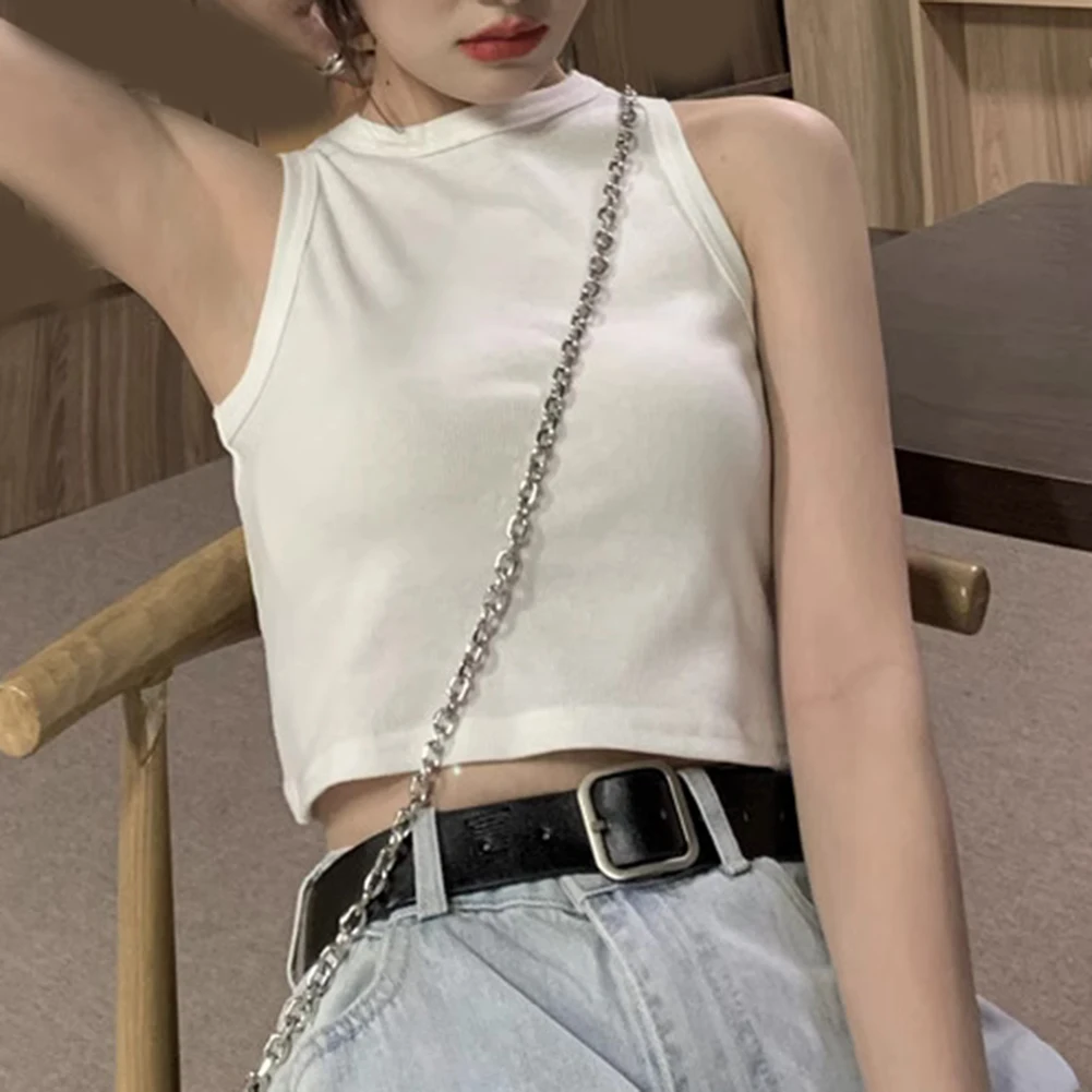 Women Summer Solid O Neck Sleeveless Vest Fashion Basic All-match Crop Tank Top Casual Holiday Vacation Wear Ladies Clothing