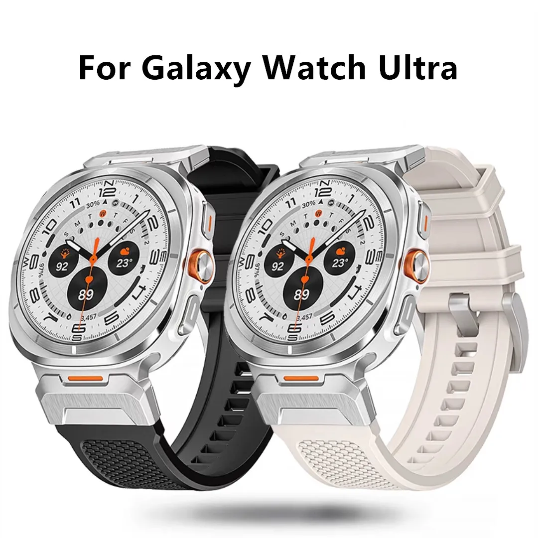 Military Sports Soft Silicone Band for Samsung Galaxy Watch Ultra 47mm Metal Mechanical Connector Outdoor Strap Men Bracelet