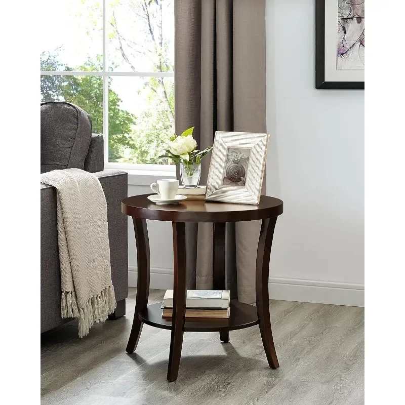 

Perth Contemporary Round End Table with Shelf, Espresso