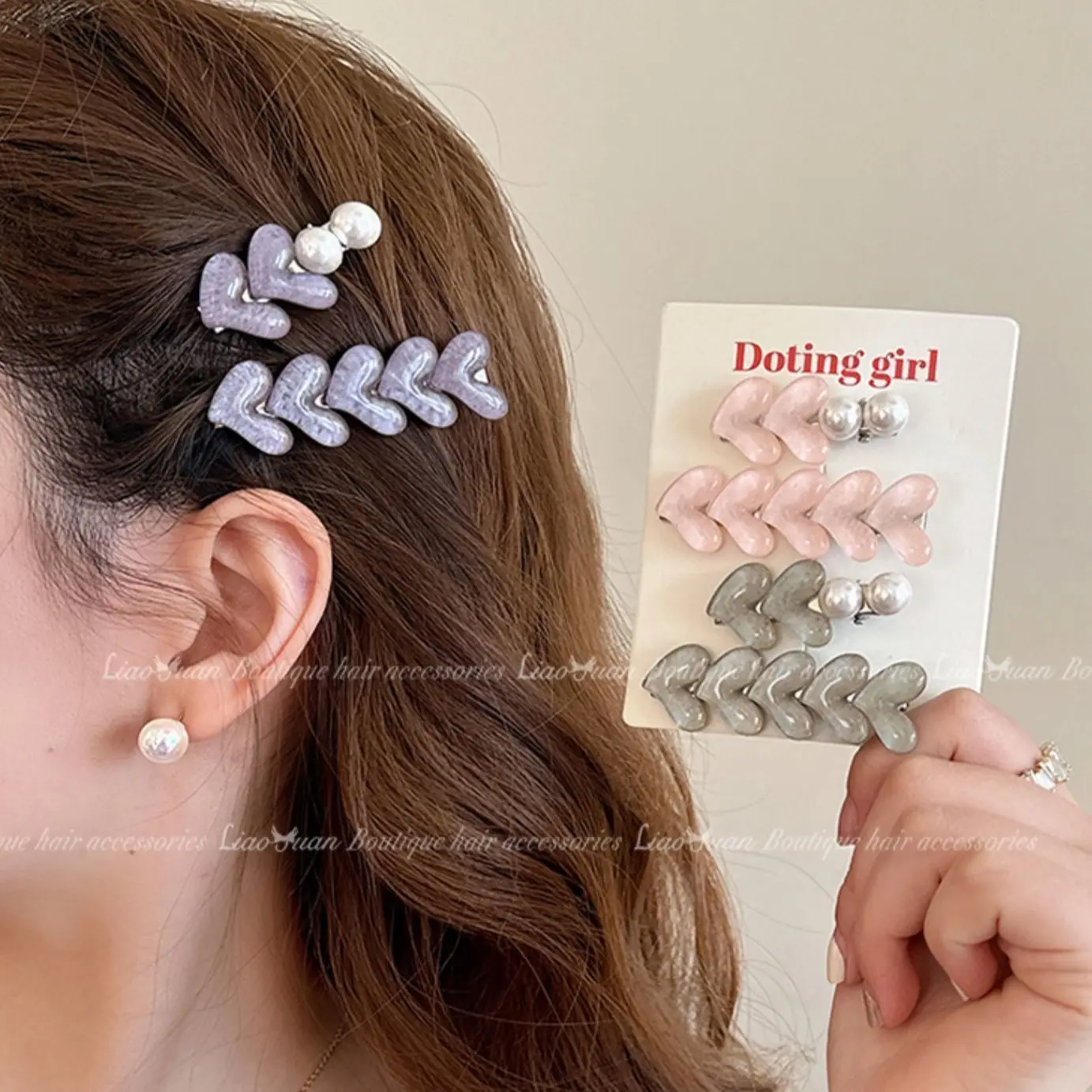 

4PCS Cute Heart Pearl Hair Clip Korean Style Elegant Double Teeth Claw Clip Side Hair Bangs Non-Slip Barrettes for Women Girls