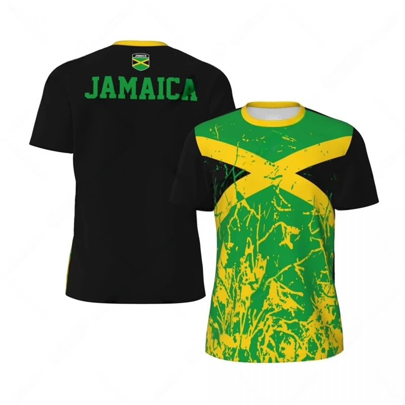 أزياء جامايكا العلم الجرافيك كرة القدم تي شيرت للرجال الصيف الاتجاه 3D الشعار الوطني المطبوعة تي شيرت عارضة المتضخم تيز