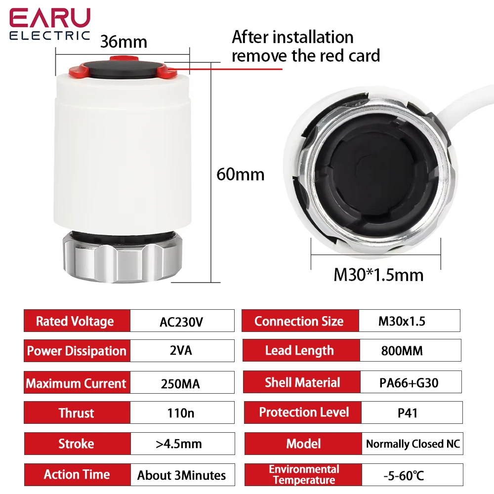 1/5/10 шт. 230 В нормально закрытый NC M30*1,5 мм электрический термопривод для подогрева пола TRV термостатический клапан радиатора
