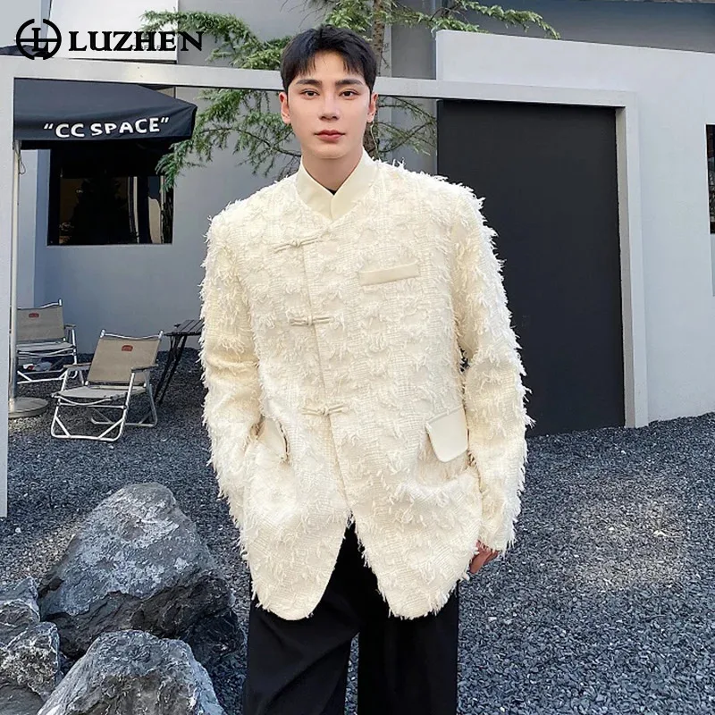 

LUZHEN 2025 New Burr Tassel Decorate Solid Color Casual Blazer Jacket Men's Trendy Personalized Elegant Handsome Clothes JY5223