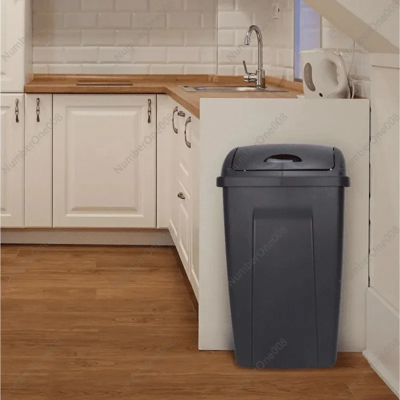 13 Gallon Trash Can, Plastic Swing Top Kitchen Garbage Trash Can, Black