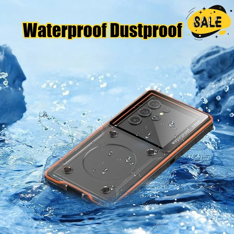 

Водонепроницаемый пылезащитный чехол для телефона Samsung Galaxy S21 S22 S23 S24 S25 Ultra Note 20, подходит для моделей 6,9 дюймов и ниже