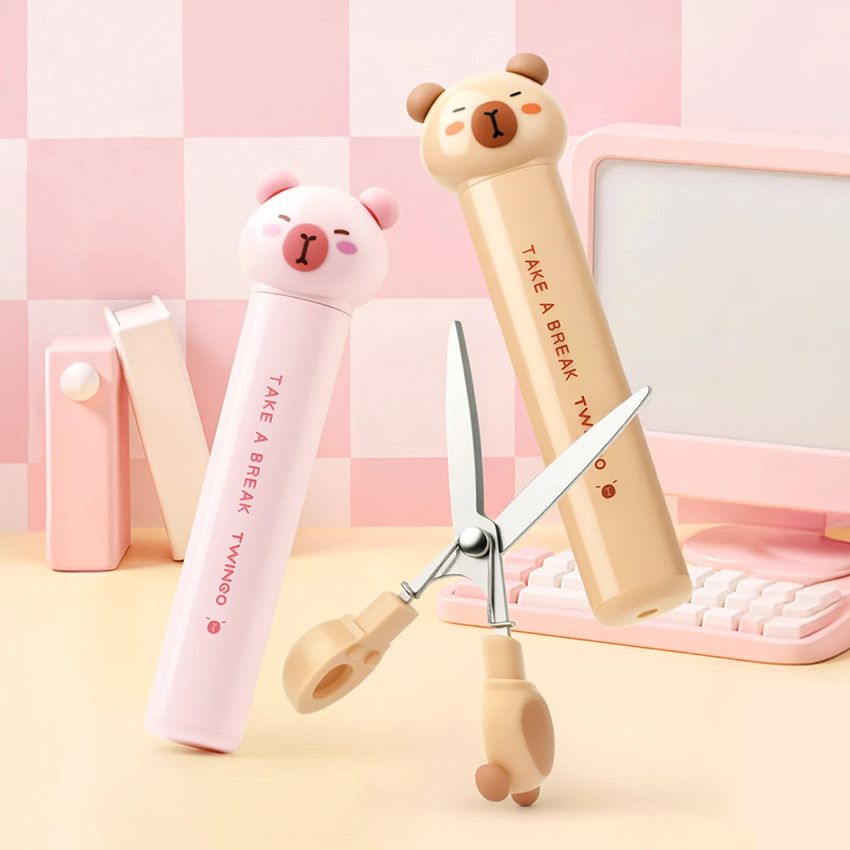 Capybara Scissor Cartoon Folding Design Portable Size Cutter for Paper Diary Creative DIY Stationery ,Office School Girl Gift