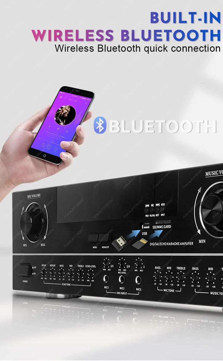 Paulkitson MA5000 Professioneller Leistungsverstärker 450W*2 48-Bit Digitaler Reverb-Chip Bluetooth USB SD-MMC-Karte LCD-Display für die Bühne – Detail 6