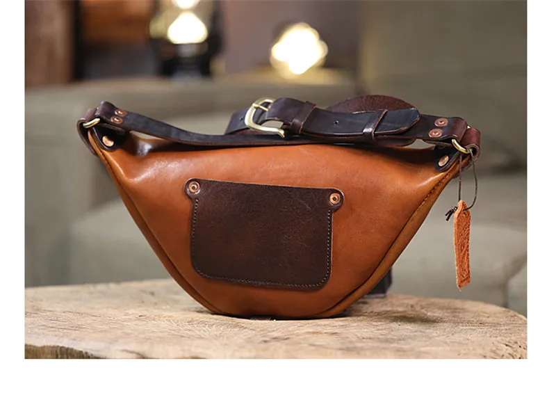 Casual high-quality genuine leather men\'s chest bag outdoor daily crossbody bag handmade sports real cowhide shoulder bag