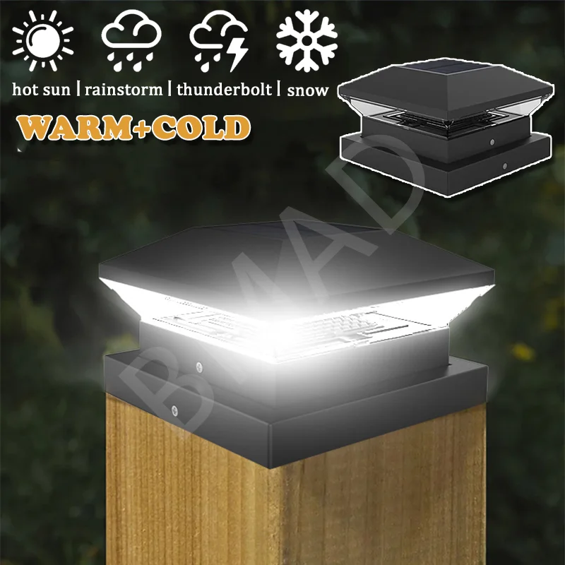 

1-4PCS Solar Post Lamp 3000K/6000K Outdoor Garden Fence Pillar Head Light For Villa Gate Landscape Decoration IP65 Column Lamp
