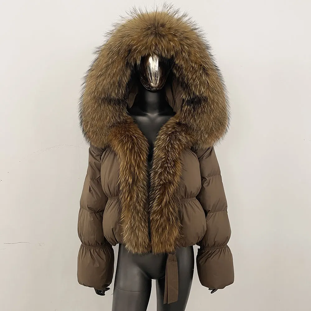 Manteau en duvet de canard blanc pour femme, veste en fourrure véritable, optique naturelle, grand col en fourrure de renard, parka bouffante adt, chaud, hiver, nouveau