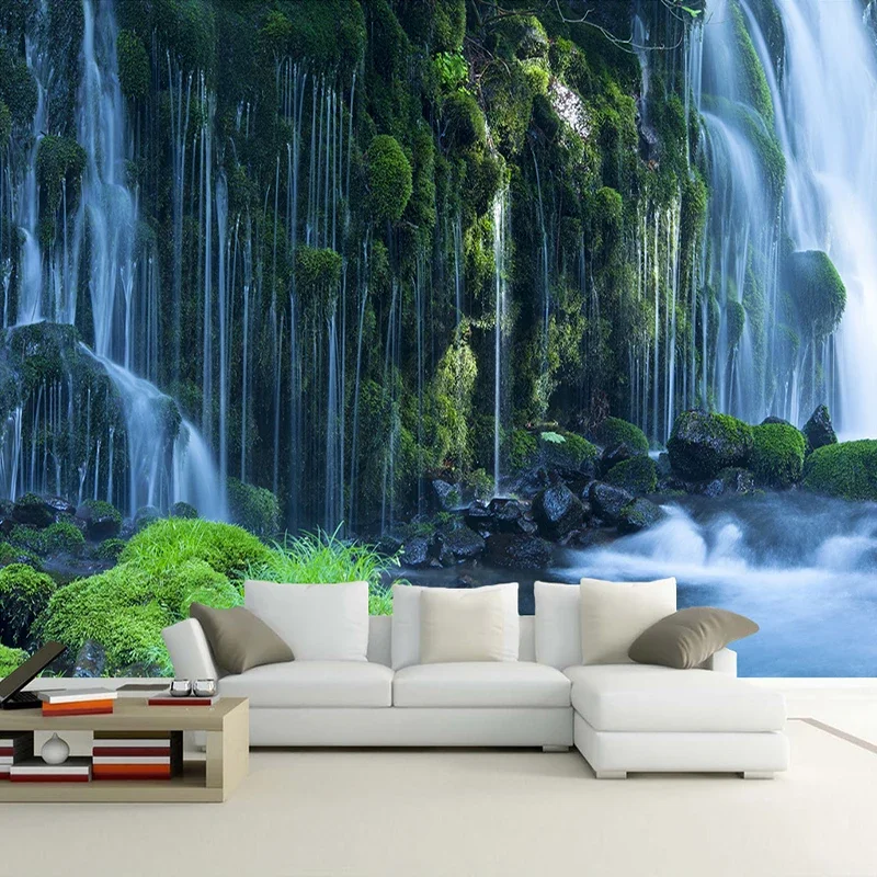 Papel tapiz fotográfico 3D personalizado con paisaje de cascada, murales de pared de paisaje Natural, calcomanías, rollo de papel tapiz de