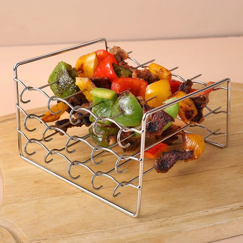 Parrilla de Acero Inoxidable para Freidora de Aire con Brochetas, Parrilla de Cocción de 3 Niveles para Horno con Brochetas, Accesorios de Acero Inoxidable para Freidora de Aire