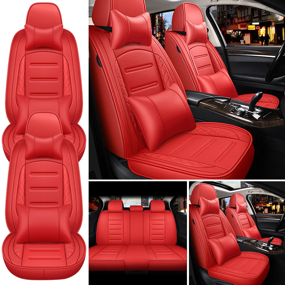 5-Seat PU Leather Universal Car Seat Covers Full set Front Rear Seat Cushion Anti-scratch Protection For Sedan SUV,with pillow