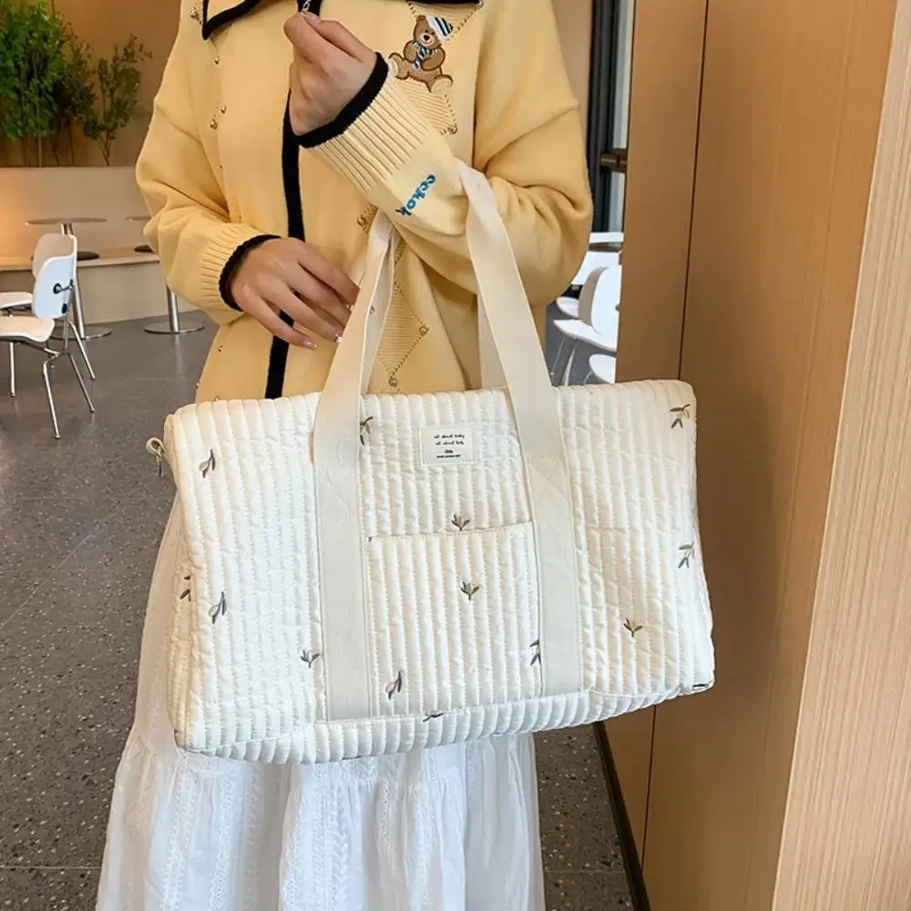 

New Korean Embroider Shoulder Bag Cotton Large Capacity Mummy Bag Stroller Bag Travel Bag Baby Diaper Bag