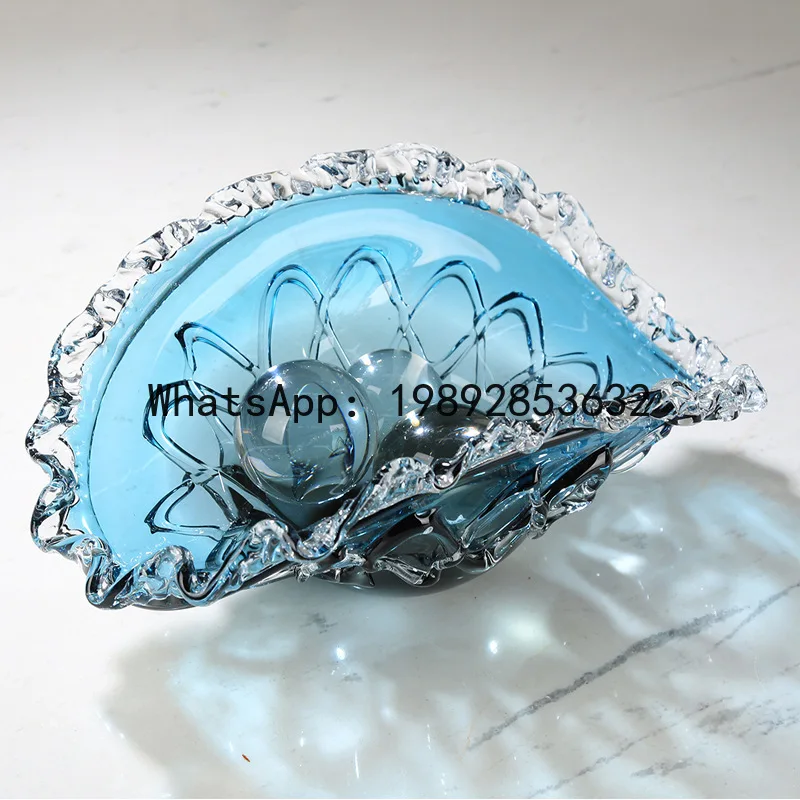 BJ  Light Luxury Blue Glass Fruit Plate Storage Tray Modern Living Room Hotel Sales Office Model Room Coffee Table Snacks