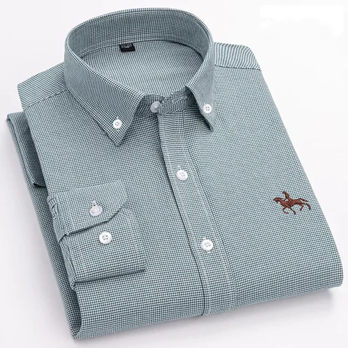 Imagen 2 del producto Camisa de vestir de manga larga 100% de algodón puro para hombre, camisa Oxford para hombre, camisas sociales informales de trabajo a rayas a cuadros, S-6XL de ajuste Regular para hombre