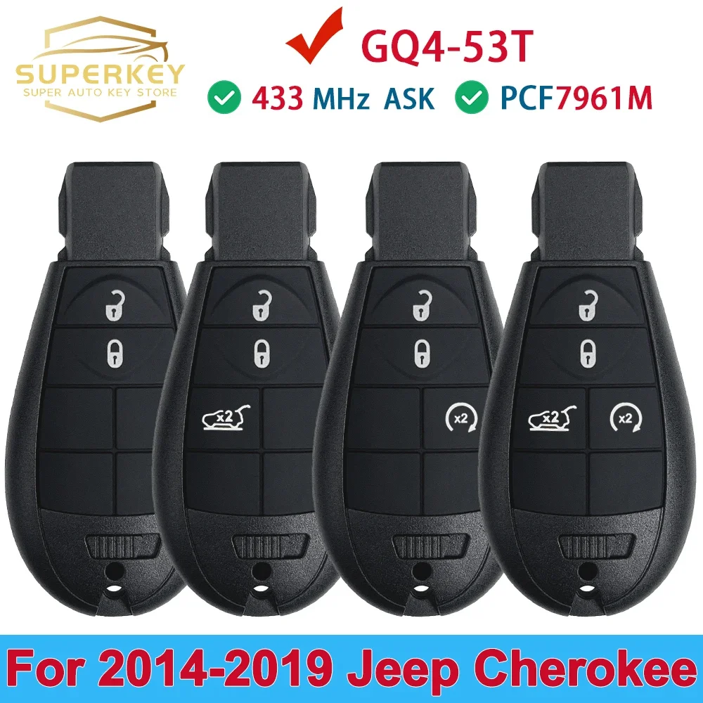 SUPER brelok ik pilot z kluczykiem samochodowym brelok 433MHz PCF7961M 4A Chip dla 2014 2015 2016 2017 2018 2019 Jeep Cherokee Sport KL GQ4-53T