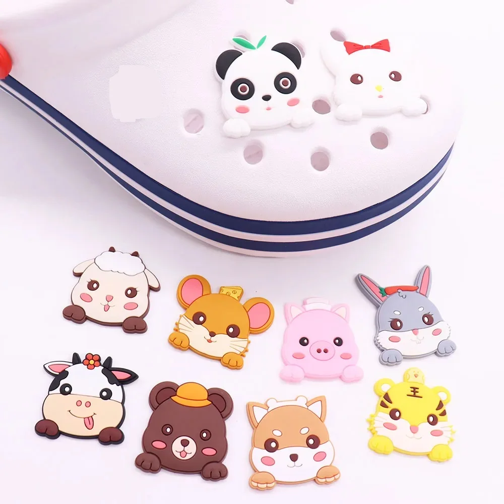 

Wholesale 50pcs PVC Shoe Charms Panda Tiger Rabbit Cow Pig Mouse Hole Slipper Accessories Shoe Ornament For Child Hot Gift Gift