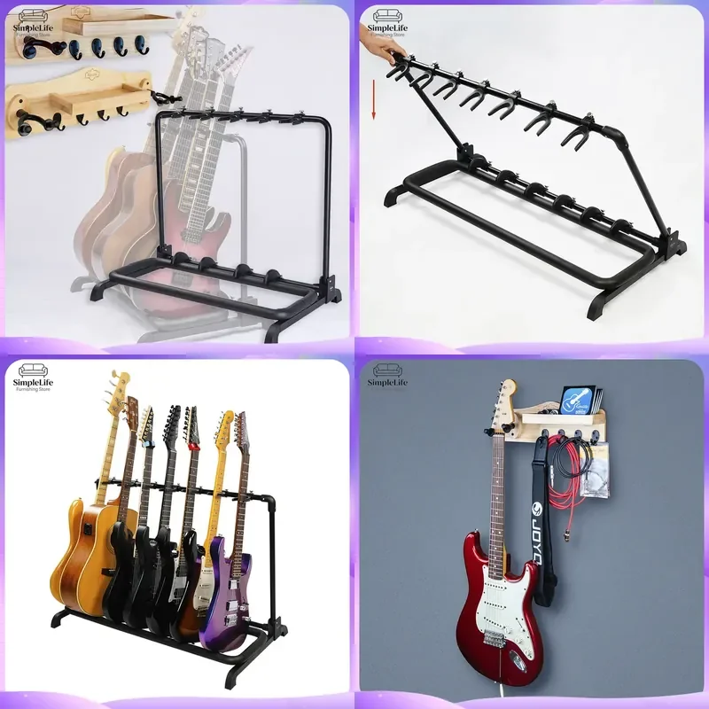 Wood Guitar Stand Multi Row Vertical Floor Rack Bass Holder Wall Mounted Display Storage Furniture Home Studio Decor
