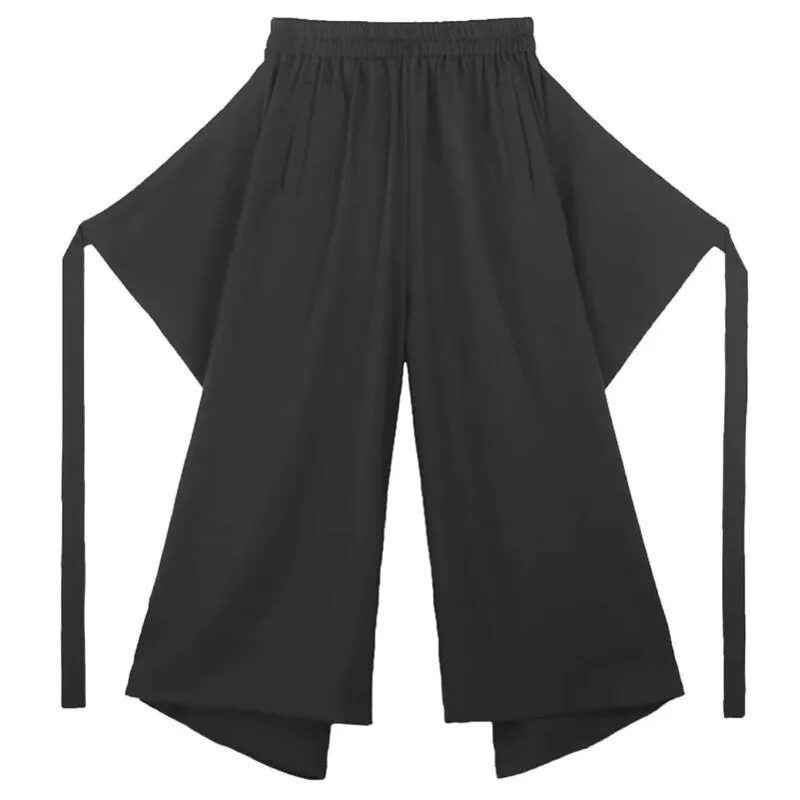 

Брюки и мужские повседневные брюки-кюлоты на весну и осень, мужские большие брюки-клеш, дизайн с лентой, японский стиль Ямамото