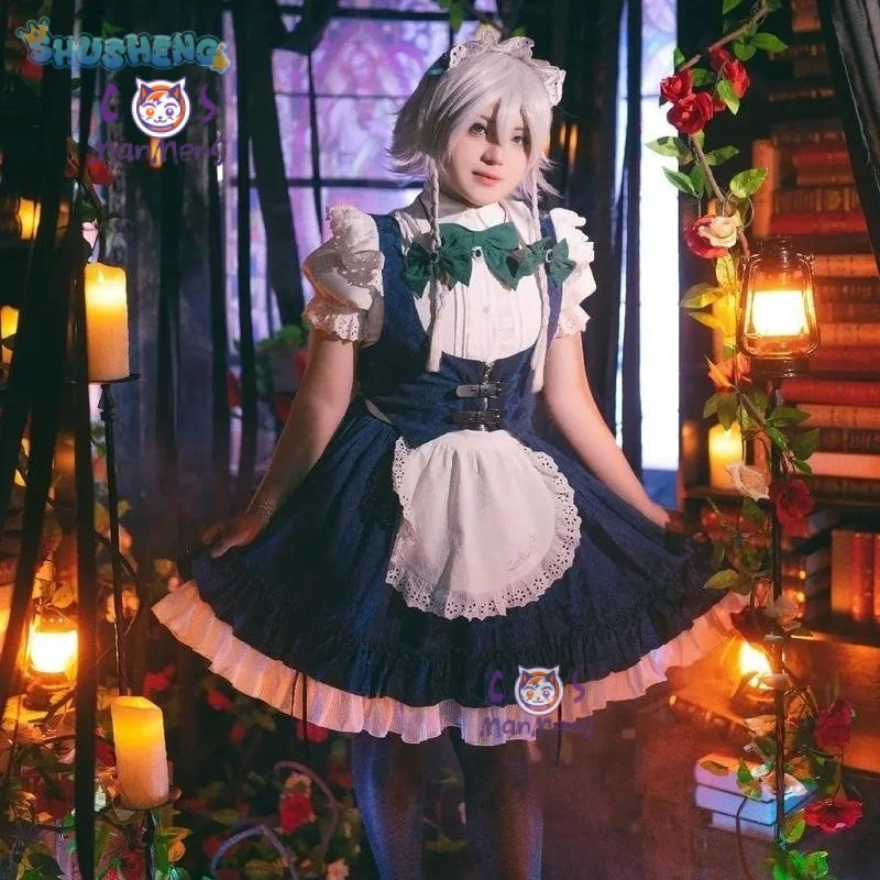 

Izayoi Sakuya Косплей Костюм Аниме Touhou Project Женская Мужская Милая Униформа Горничной Хэллоуин Вечеринка Лолита Опора Комплект Аксессуаров