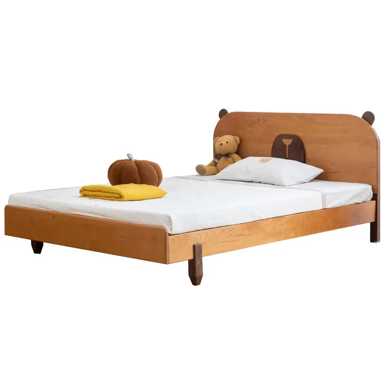 

Nordic all solid wood cartoon children's cherry wood single double bed, modern simple light luxury single bed
